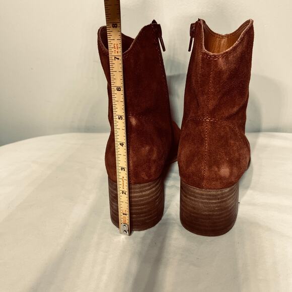 Lucky Brand Boots Laiden Rust Suede Leather Ankle Boho Chunky Heel Zip 7.5M/38 - Picture 5 of 9